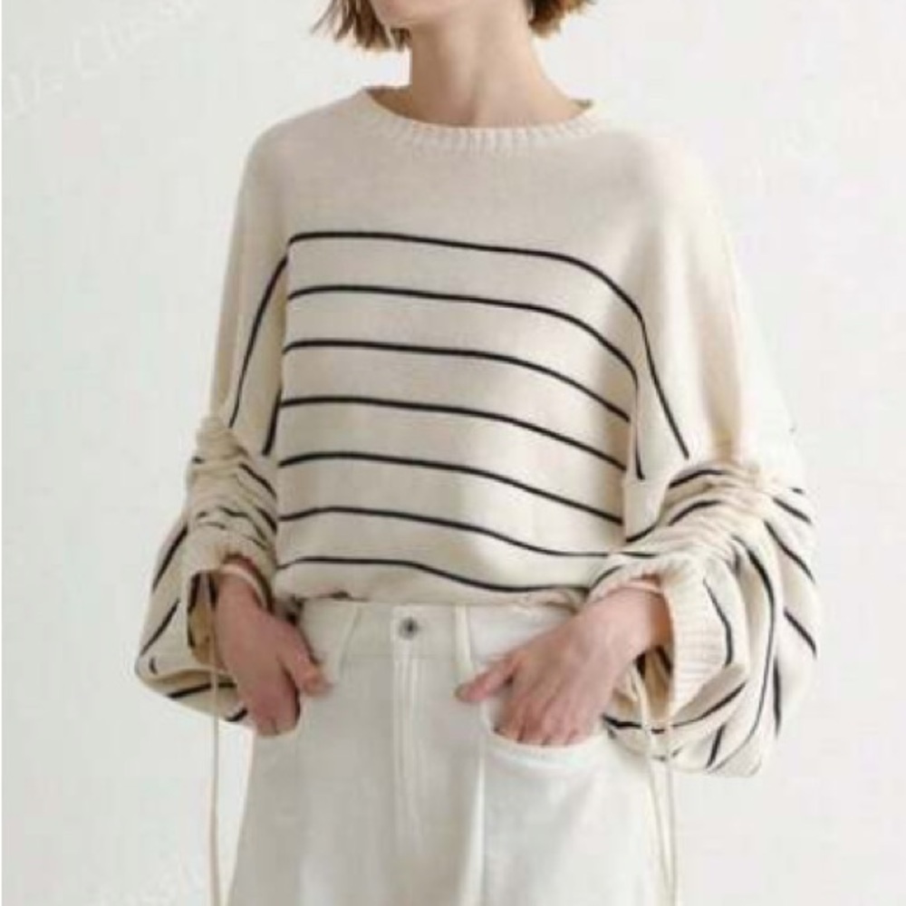 Sweater casual Striped Cream women’s stylish M S L - Picture 4 of 5